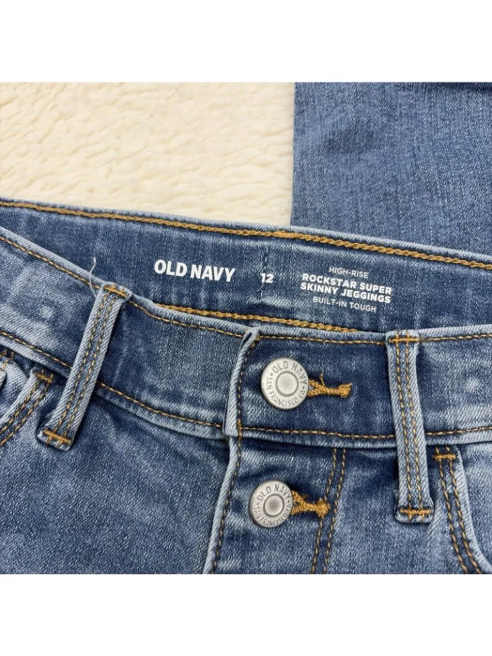 Old Navy Girls Rockstar Super Skinny Jeggings 12 Built In Tough Button Close